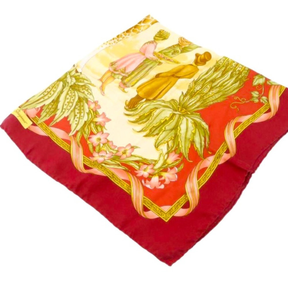 Salvatore Ferragamo Red & Gold Silk Scarf Elegant Red and Gold Women's Scarf